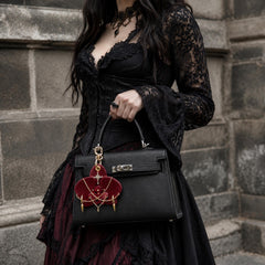Burgundy Leather Orchid Flower Bag Charm — product photograph 5