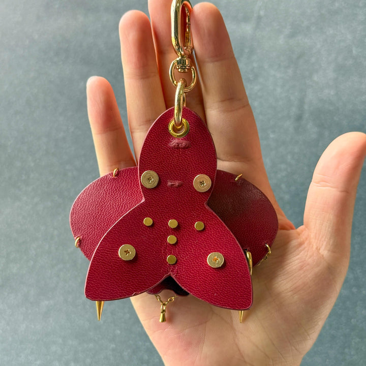 Burgundy Leather Orchid Flower Bag Charm — product photograph 9