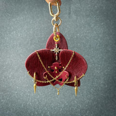 Burgundy Leather Orchid Flower Bag Charm — product photograph 10