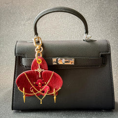 Burgundy Leather Orchid Flower Bag Charm — product photograph 2