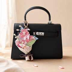 Personalized Leather-Wrapped Flower Bouquet Charm — product photograph 5