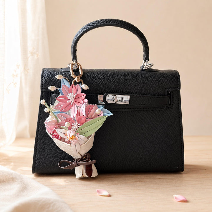 Personalized Leather-Wrapped Flower Bouquet Charm — product photograph 5