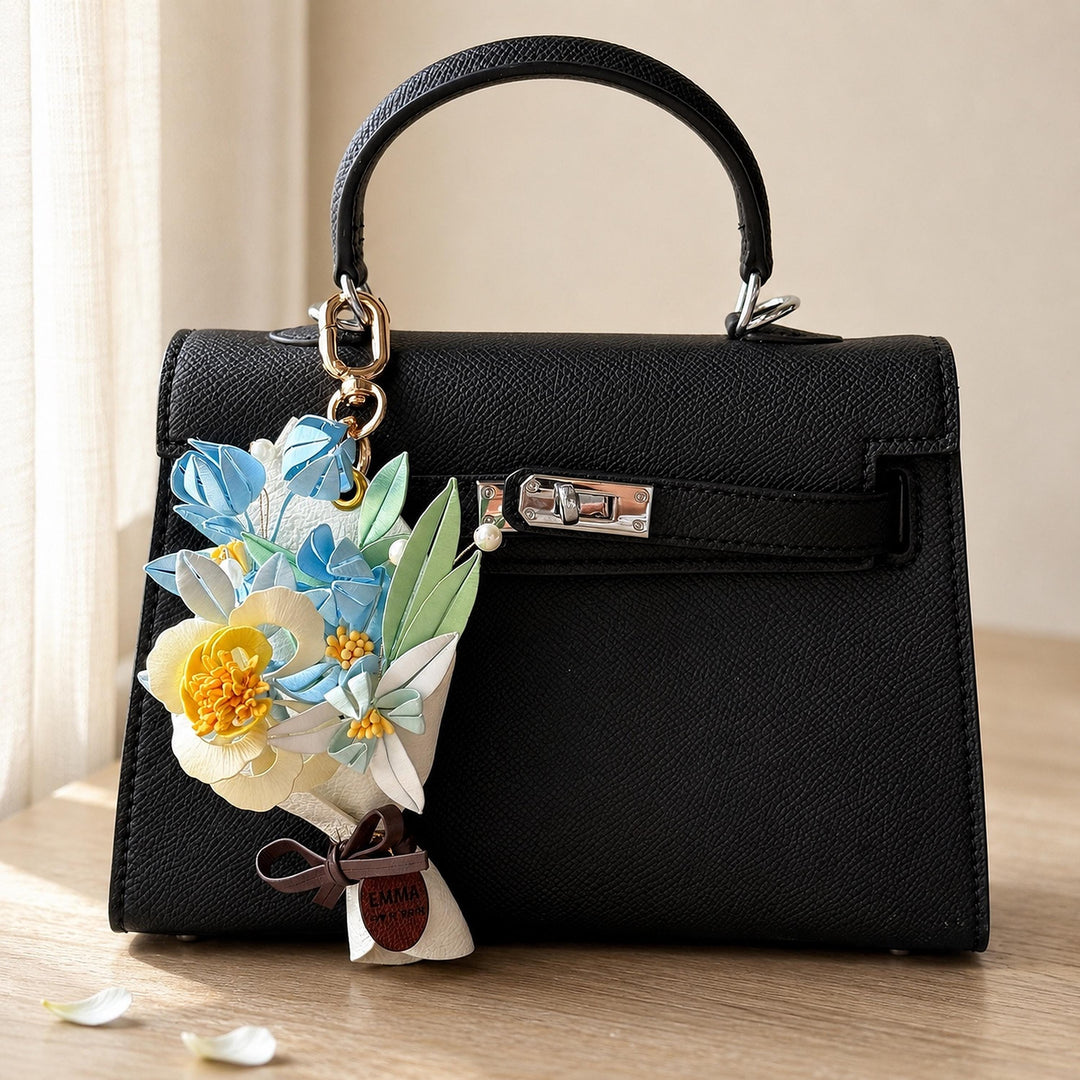 Personalized Leather-Wrapped Flower Bouquet Charm — product photograph 3