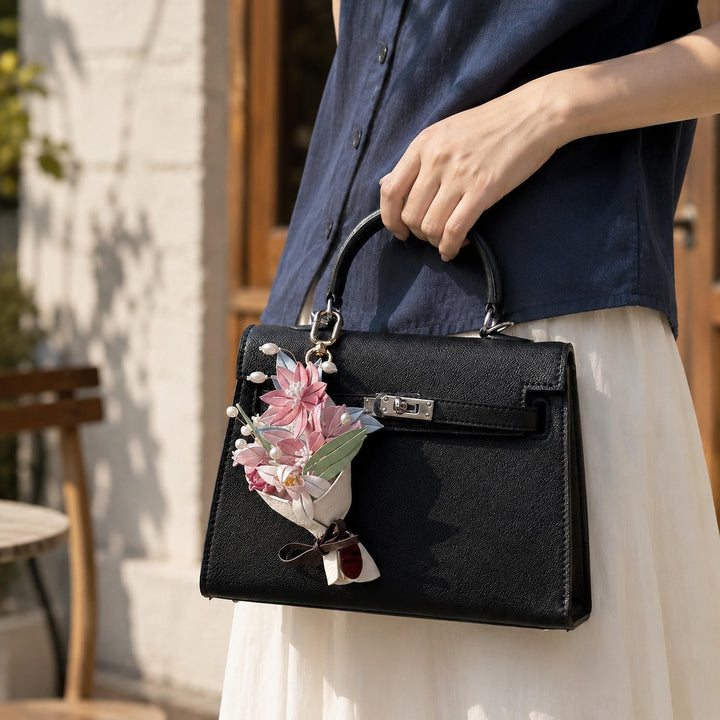 Personalized Leather-Wrapped Flower Bouquet Charm — product photograph 6