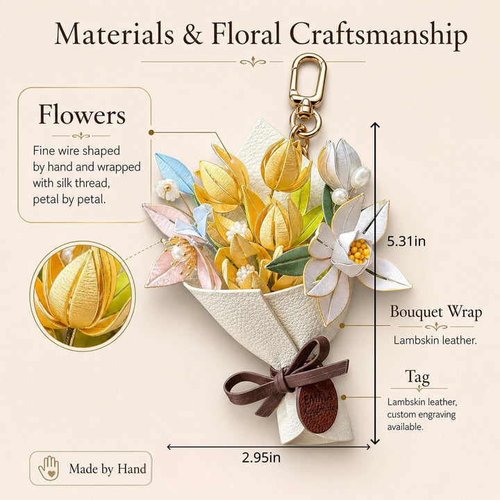 Personalized Leather-Wrapped Flower Bouquet Charm — product photograph 8