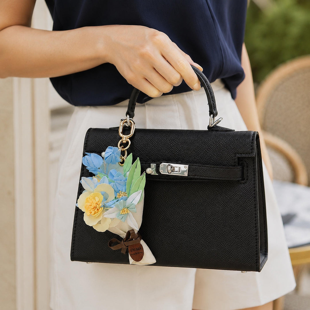 Personalized Leather-Wrapped Flower Bouquet Charm — product photograph 4