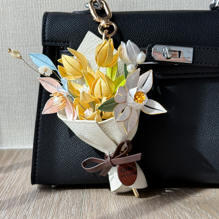 Personalized Leather-Wrapped Flower Bouquet Charm — product photograph 1