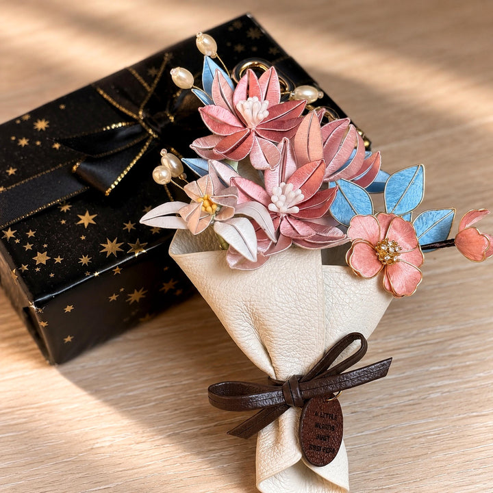 Personalized Leather-Wrapped Flower Bouquet Charm — product photograph 7