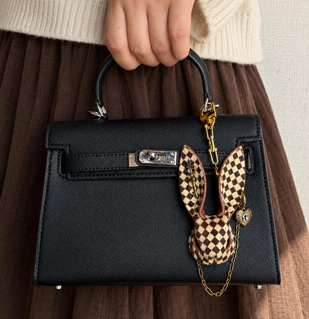 Wonderland Checkered Leather Bunny Bag Charm — product photograph 3