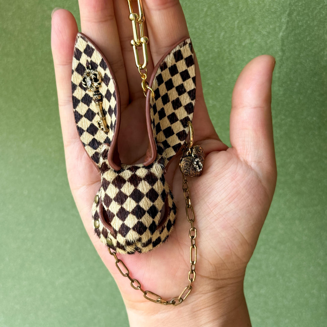 Wonderland Checkered Leather Bunny Bag Charm — product photograph 9