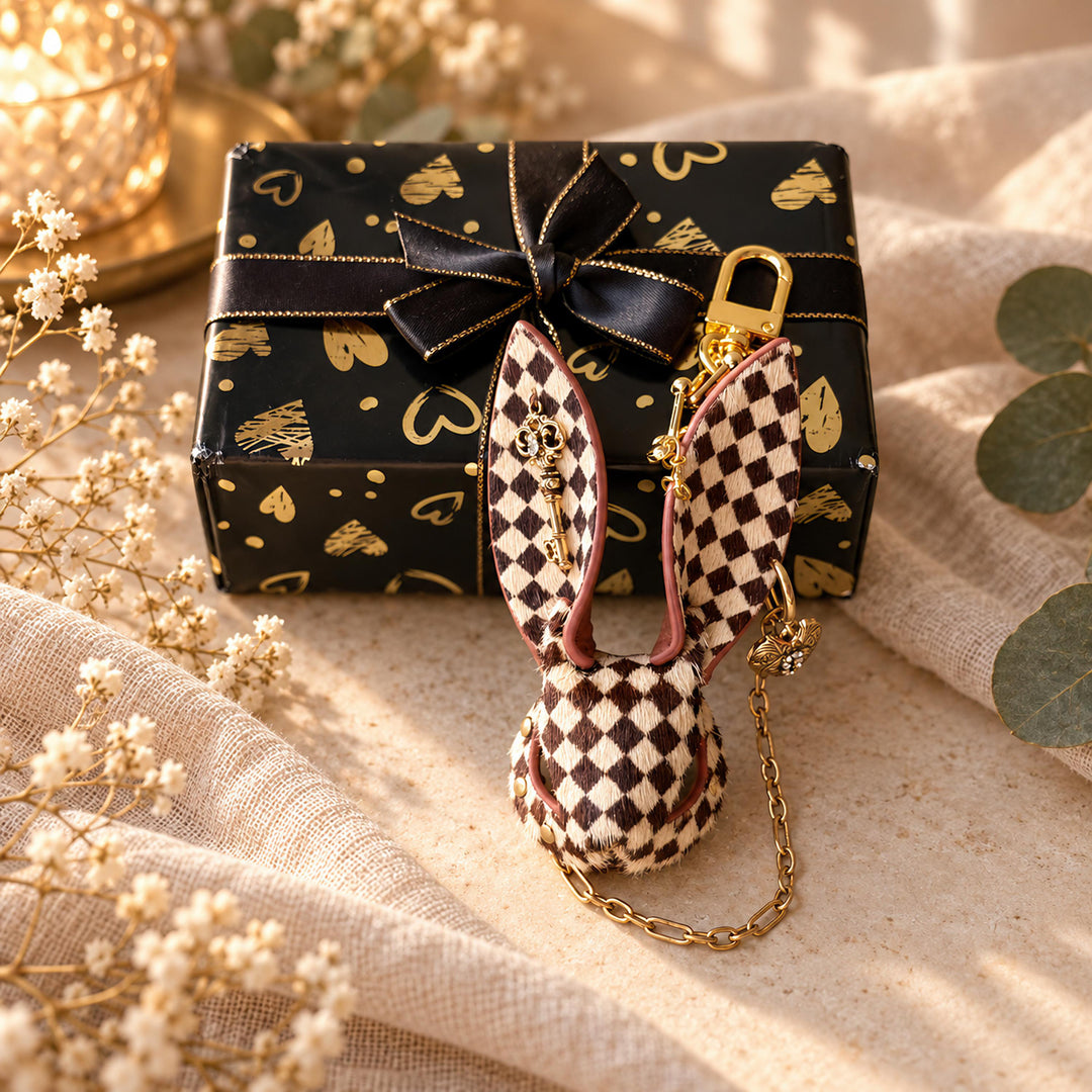 Wonderland Checkered Leather Bunny Bag Charm — product photograph 8