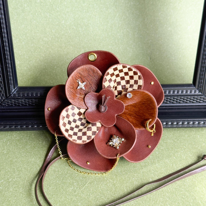 Vintage Brown Leather Flower Bag Charm — product photograph 7