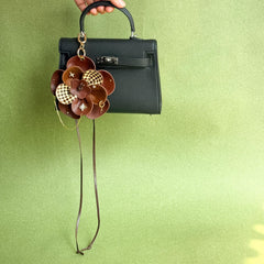 Vintage Brown Leather Flower Bag Charm — product photograph 3