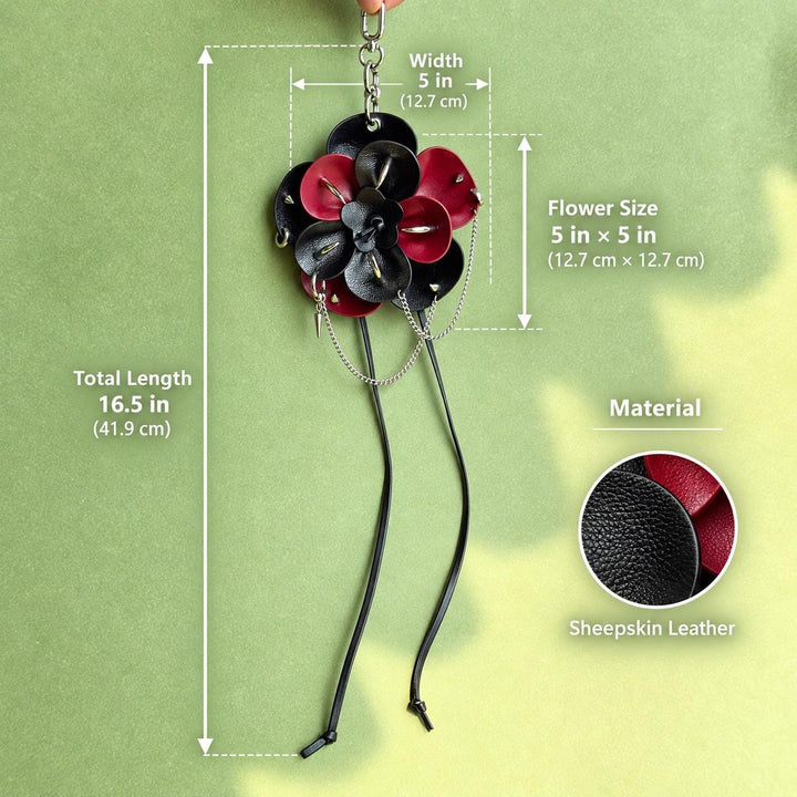 Black & Red Gothic Leather Flower Bag Charm — product photograph 4