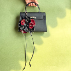 Black & Red Gothic Leather Flower Bag Charm — product photograph 3