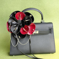 Black & Red Gothic Leather Flower Bag Charm — product photograph 1