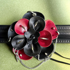 Black & Red Gothic Leather Flower Bag Charm — product photograph 7