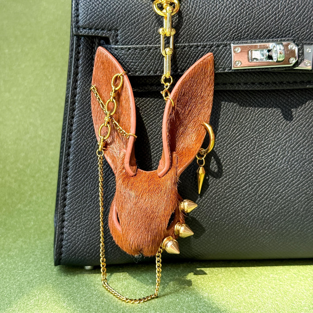 Vintage Brown Horsehair Bunny Bag Charm — product photograph 1