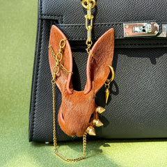 Vintage Brown Horsehair Bunny Bag Charm — product photograph 1