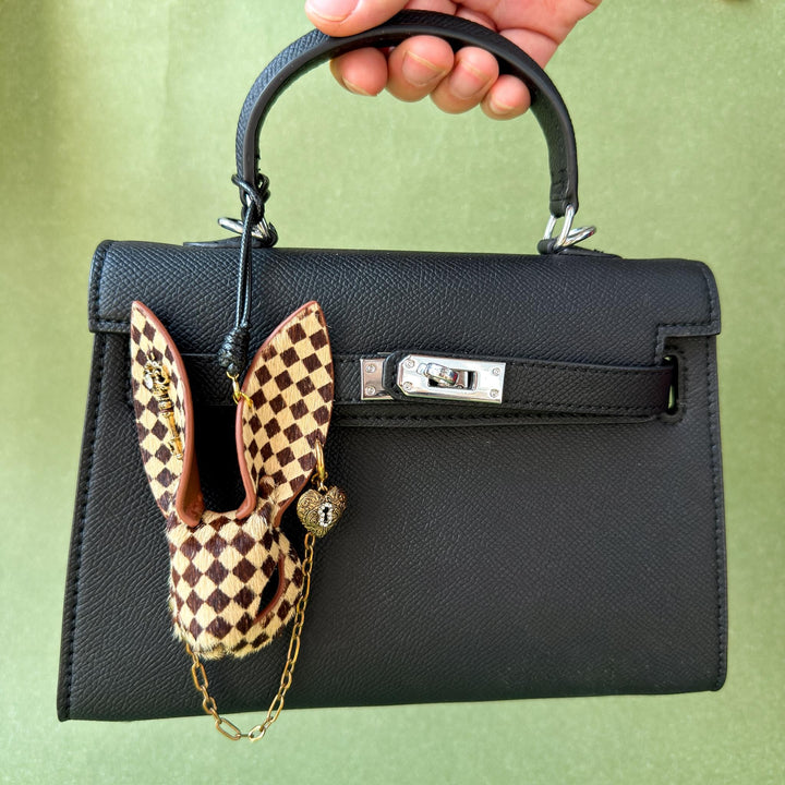 Wonderland Checkered Leather Bunny Bag Charm — product photograph 11