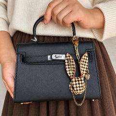 Wonderland Checkered Leather Bunny Bag Charm — product photograph 4