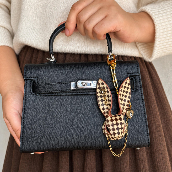 Wonderland Checkered Leather Bunny Bag Charm — product photograph 4