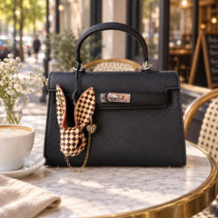 Wonderland Checkered Leather Bunny Bag Charm — product photograph 2