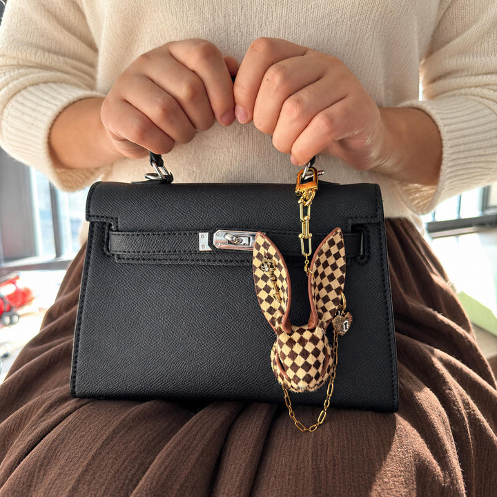 Wonderland Checkered Leather Bunny Bag Charm — product photograph 5
