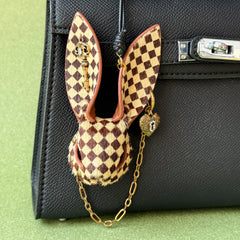 Wonderland Checkered Leather Bunny Bag Charm — product photograph 1
