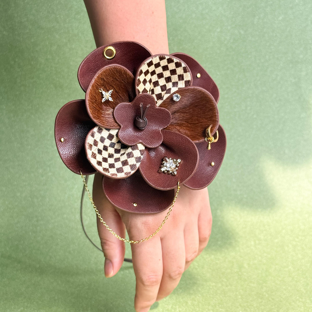 Vintage Brown Leather Flower Bag Charm — product photograph 6