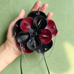 Black & Red Gothic Leather Flower Bag Charm — product photograph 5