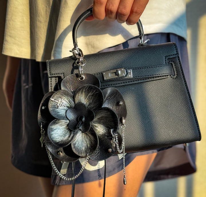 Gothic Horsehair Leather Flower Bag Charm — product photograph 3