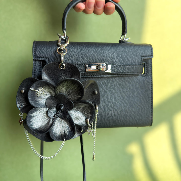 Gothic Horsehair Leather Flower Bag Charm — product photograph 2