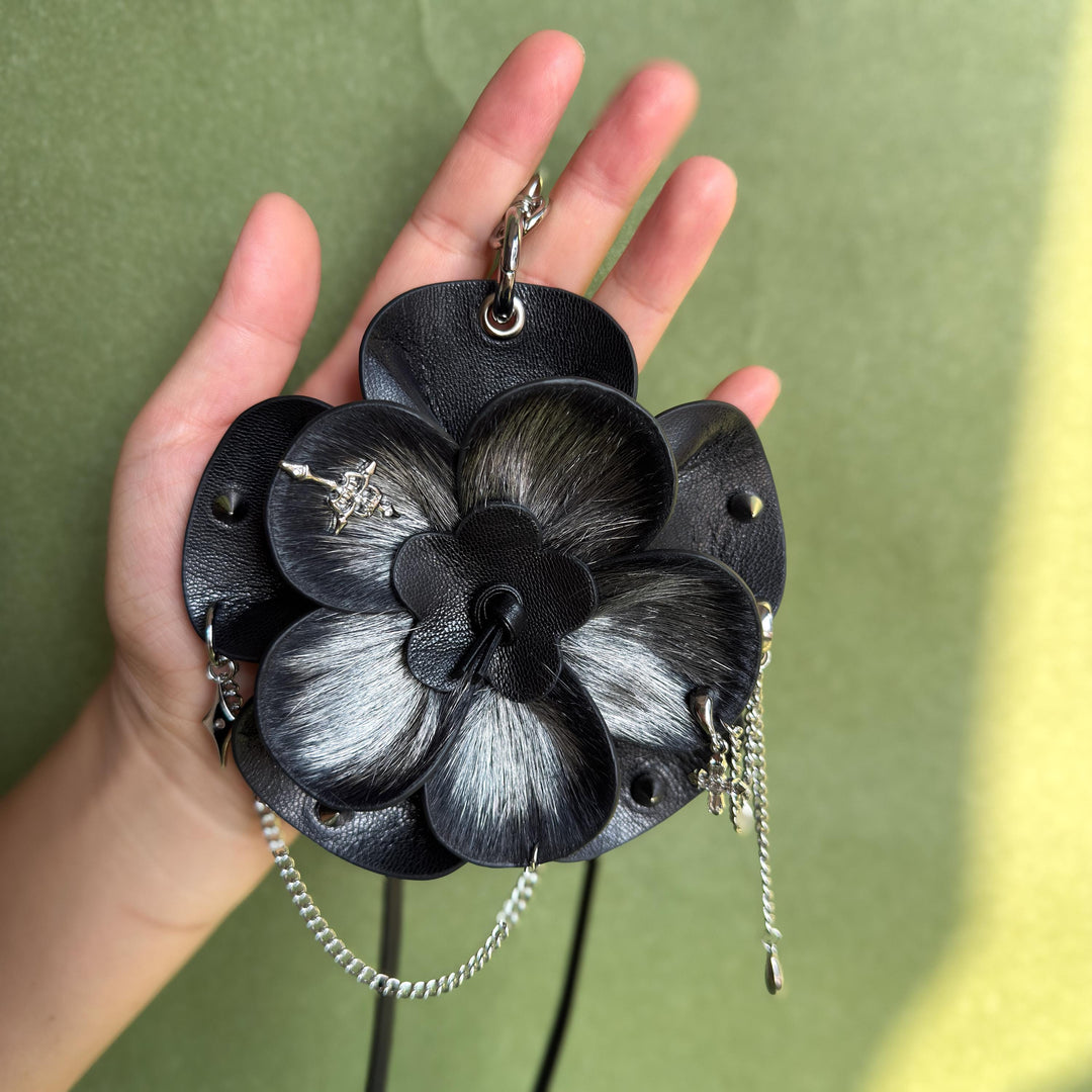 Gothic Horsehair Leather Flower Bag Charm — product photograph 7
