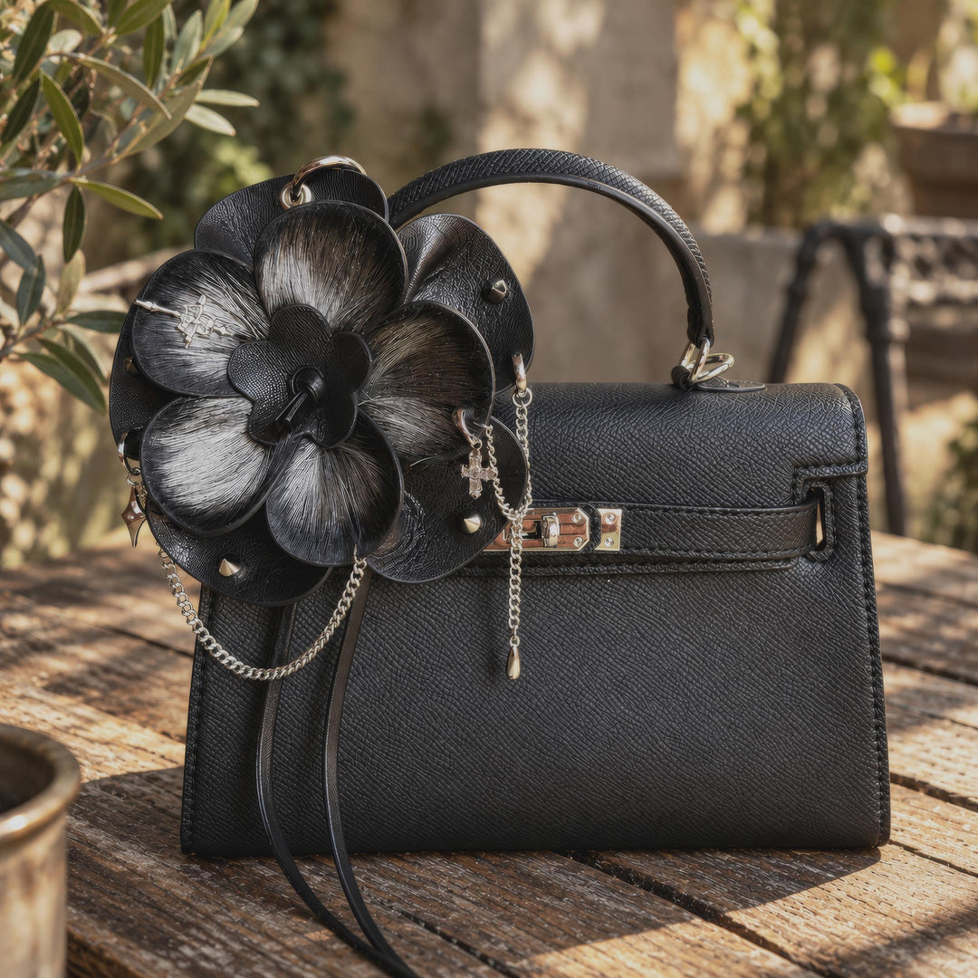 Gothic Horsehair Leather Flower Bag Charm — product photograph 6