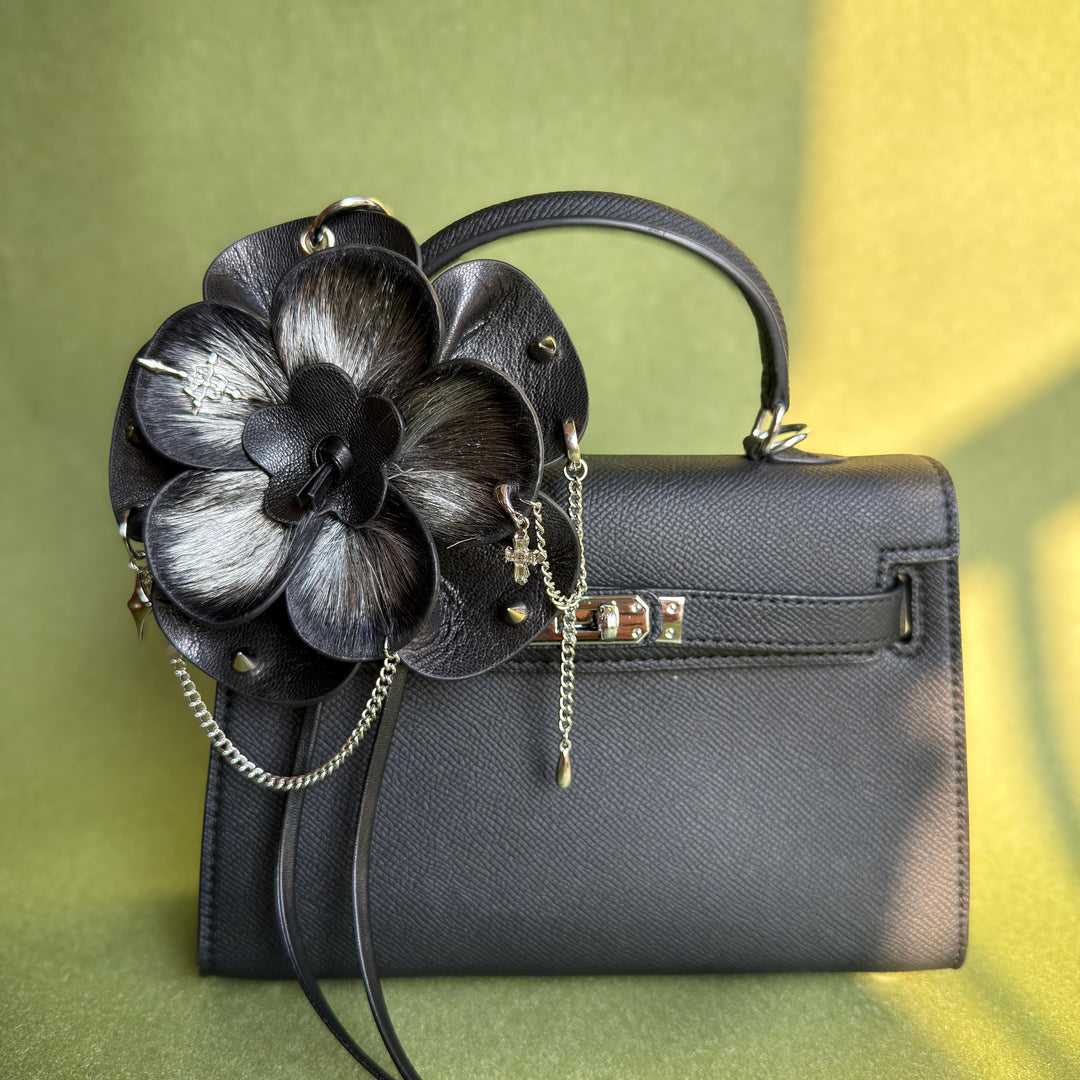 Gothic Horsehair Leather Flower Bag Charm — product photograph 1