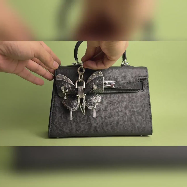 Black & Silver Leather Butterfly Bag Charm