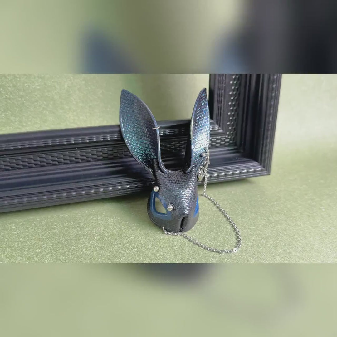 Dark Blue Snakeskin Bunny Bag Charm