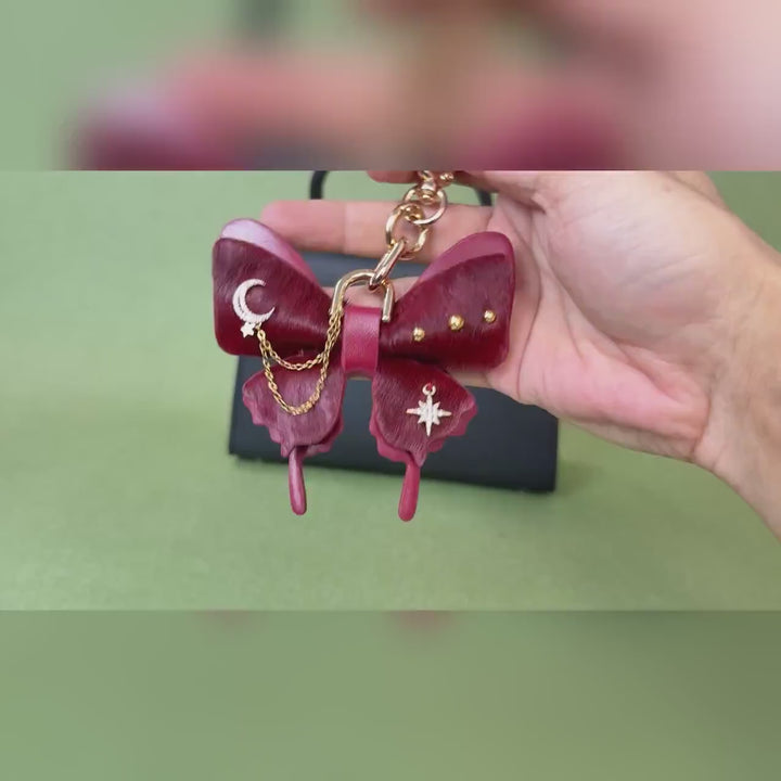 Burgundy Vintage Leather Butterfly Bag Charm