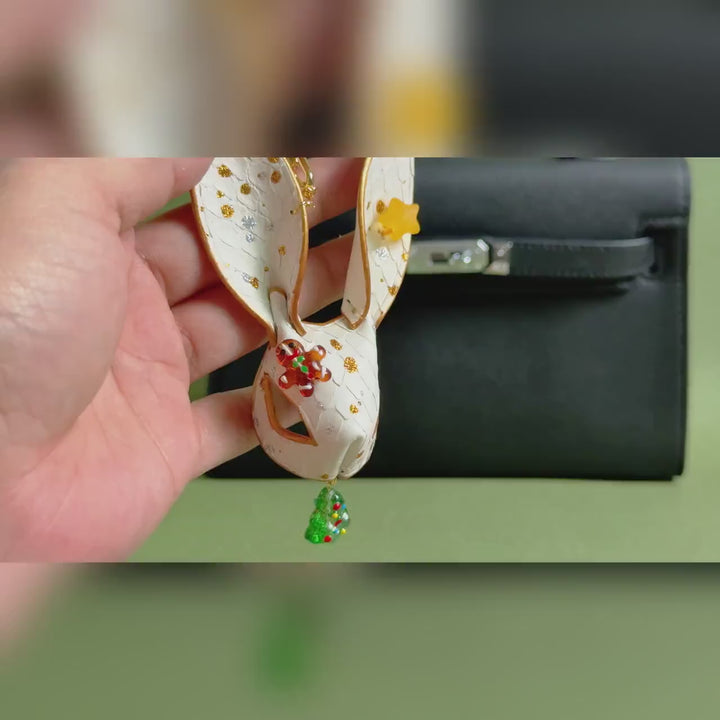 Christmas Snakeskin Bunny Bag Charm