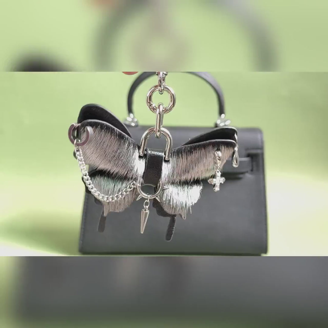 Silver Gothic Horsehair Butterfly Bag Charm