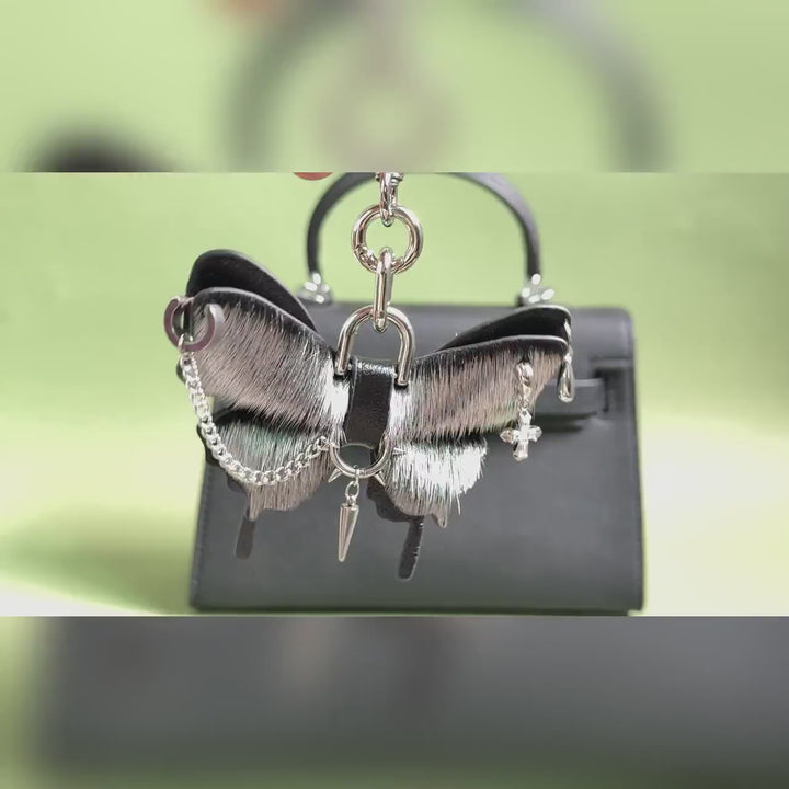 Silver Gothic Horsehair Butterfly Bag Charm