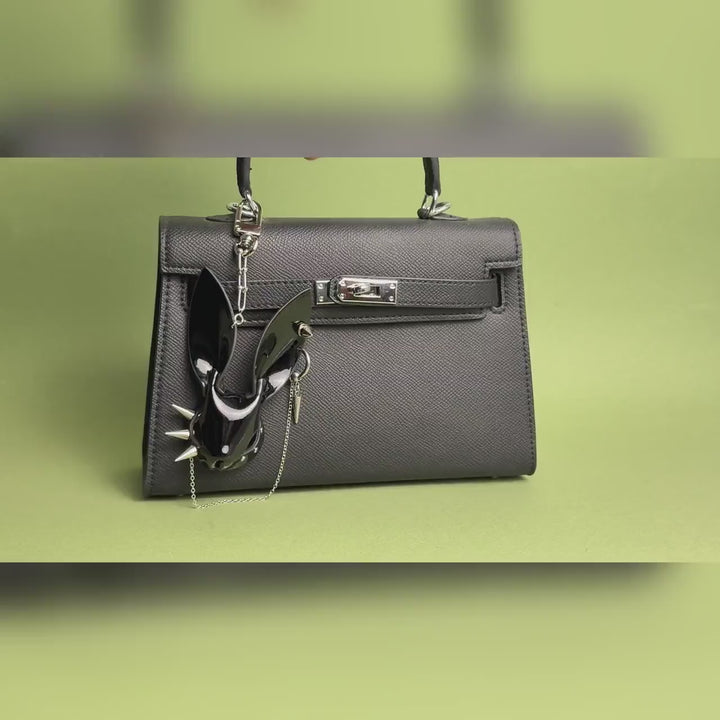 Black Lacquered Lambskin Bunny Bag Charm