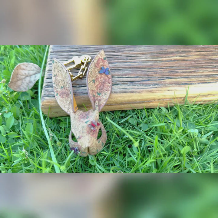 Cork Leather & Lambskin Bunny Keychain