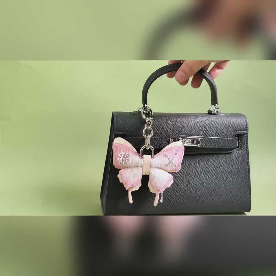 Pink Horsehair Leather Butterfly Bag Charm