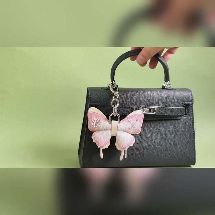 Pink Horsehair Leather Butterfly Bag Charm