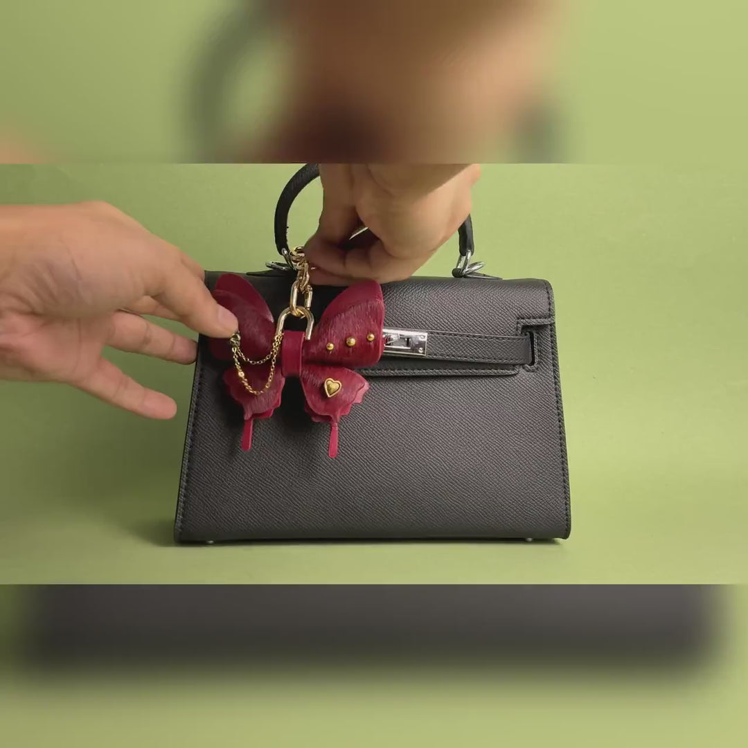Burgundy Horsehair Leather Butterfly Bag Charm