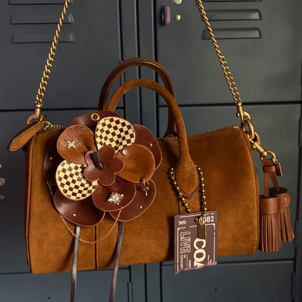 Customer photograph of this flower charm on a handbag